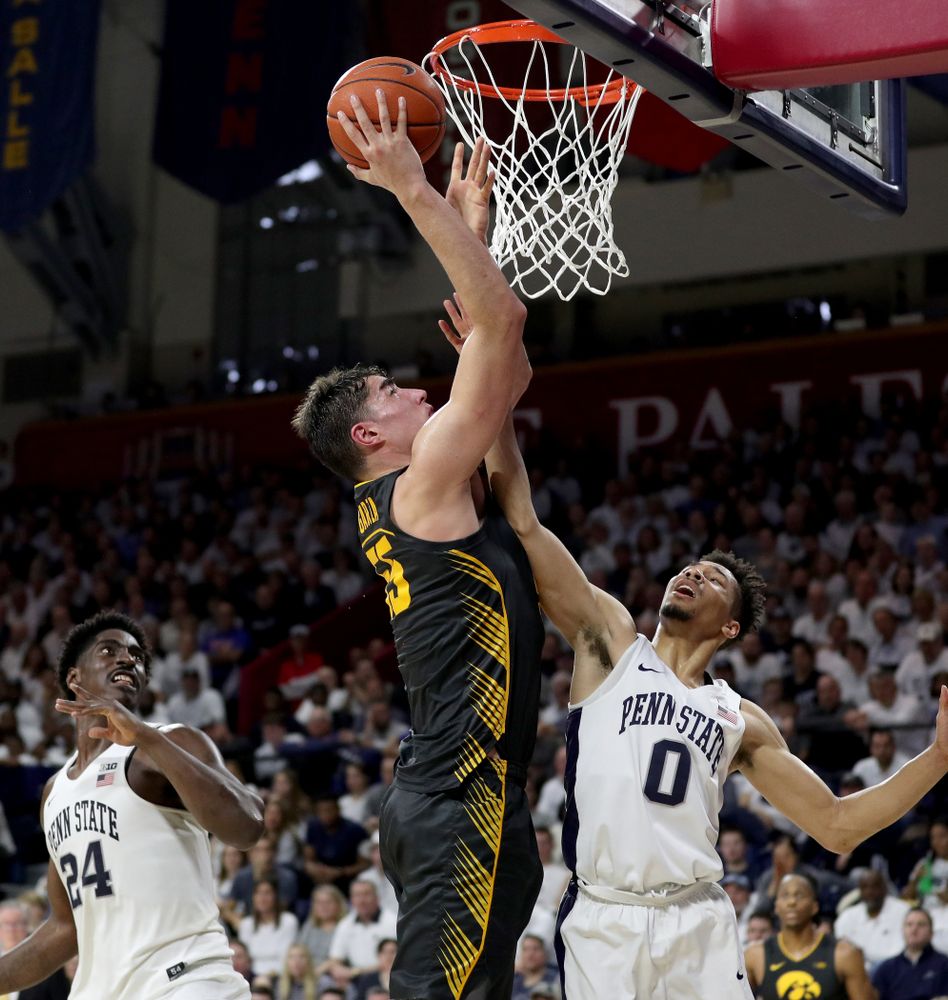 Iowa Hawkeyes forward Luka Garza (55) against Penn State Saturday, January 4, 2020 at the Palestra in Philadelphia. (Brian Ray/hawkeyesports.com)