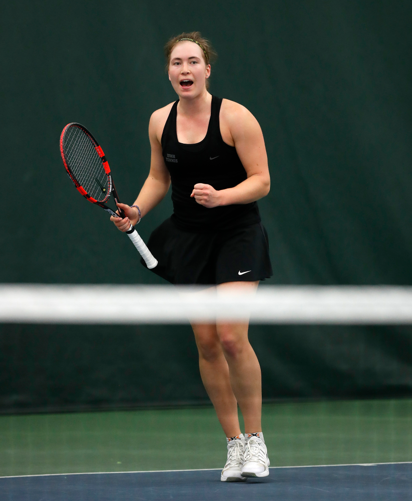 Anastasia Reimchen against Ohio State Sunday, March 25, 2018 at the Hawkeye Tennis and Recreation Center. (Brian Ray/hawkeyesports.com)