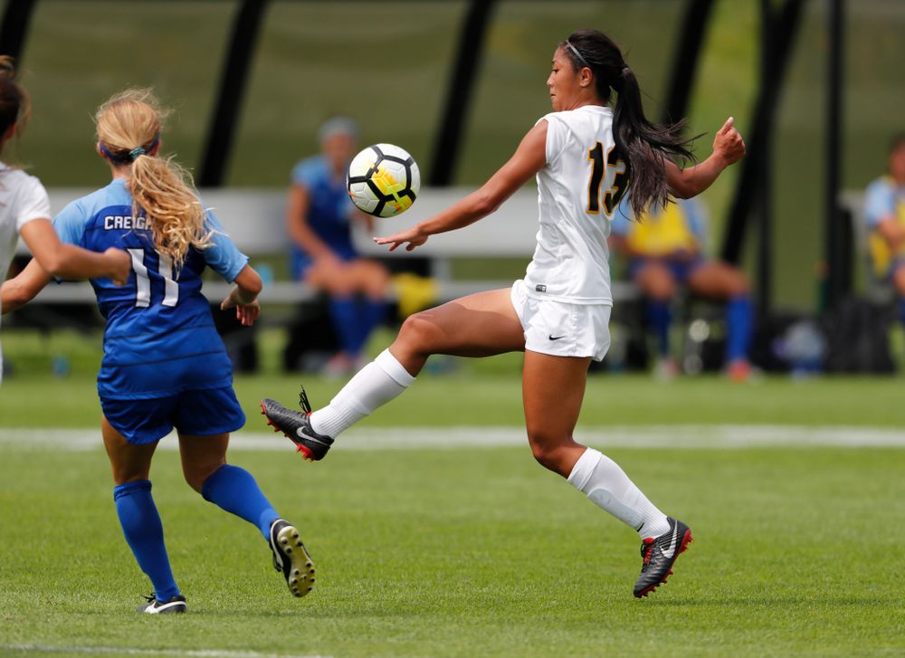 Iowa Hawkeyes Bianca Acuario (13) against the Creighton Bluejays Sunday, August 19, 2018 at the Iowa Soccer Complex. (Brian Ray/hawkeyesports.com)
