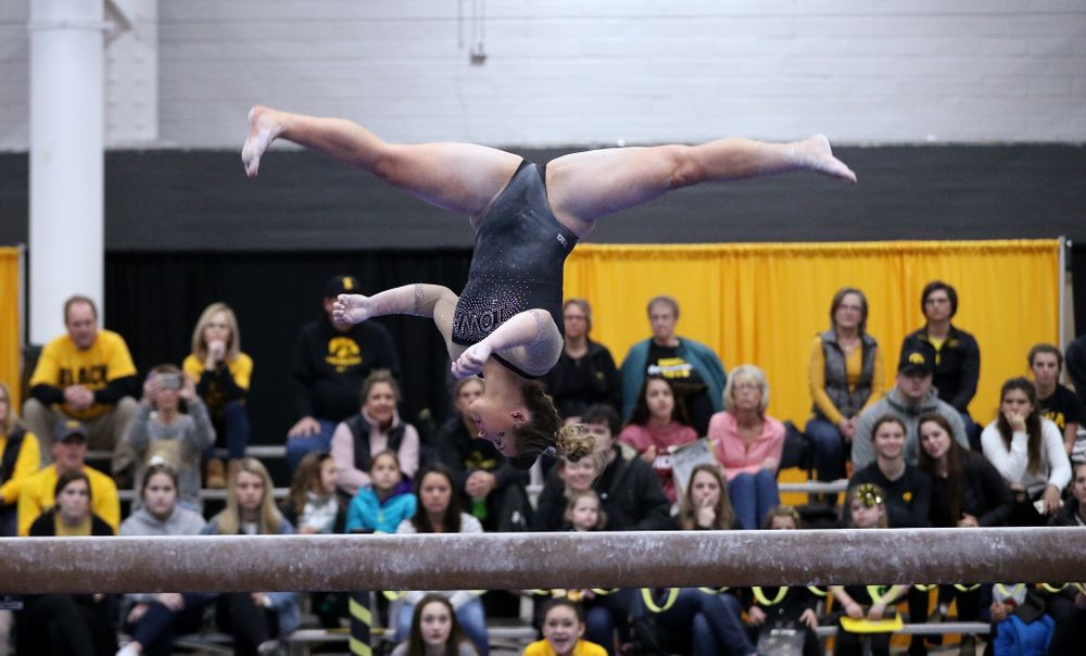 Madison Kampschroeder competes on the beam during the Black and Gold intrasquad meet Saturday, December 1, 2018 at the University of Iowa Field House. (Brian Ray/hawkeyesports.com)