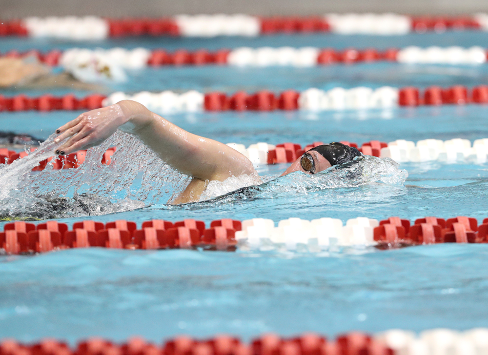 Iowa's Allyssa Fluit swims the 500-yard freestyle during the 2019 Women's Big Ten Swimming and Diving meet Thursday, February 21, 2019 in Bloomington, Indiana. (Brian Ray/hawkeyesports.com)