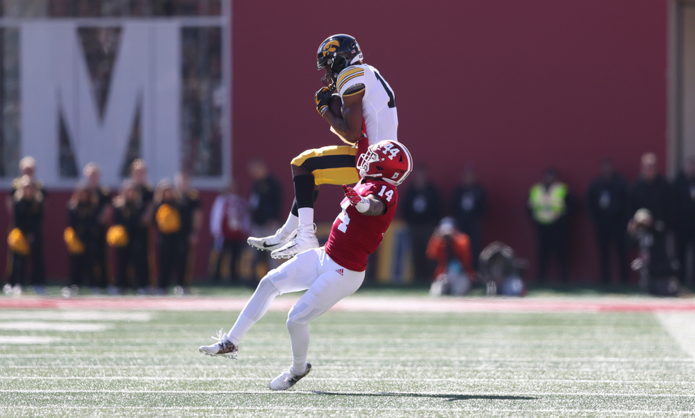 Iowa Hawkeyes wide receiver Brandon Smith (12) against the Indiana Hoosiers Saturday, October 13, 2018 at Memorial Stadium, in Bloomington, Ind. (Max Allen/hawkeyesports.com)