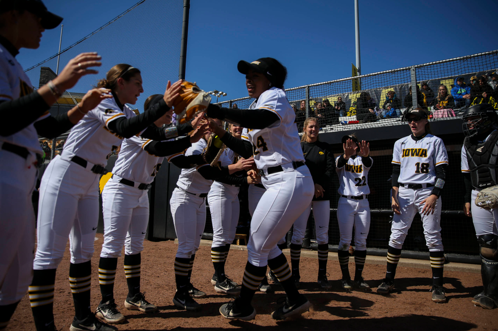 Iowa's Donirae Mayhew (24) at game 3 vs Northwestern on Sunday, March 31, 2019 at Bob Pearl Field. (Lily Smith/hawkeyesports.com)