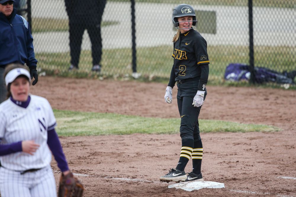 Iowa's Aralee Bogar (2) at game 2 vs Northwestern on Saturday, March 30, 2019 at Bob Pearl Field. (Lily Smith/hawkeyesports.com)