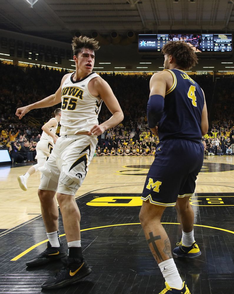 Iowa Hawkeyes forward Luka Garza (55) against the Michigan Wolverines Friday, February 1, 2019 at Carver-Hawkeye Arena. (Brian Ray/hawkeyesports.com)
