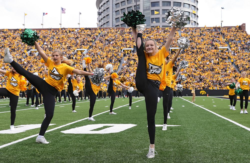 Spirit Squad Day performers on the field during halftime of their game at Kinnick Stadium in Iowa City on Saturday, Sep 28, 2019. (Stephen Mally/hawkeyesports.com)