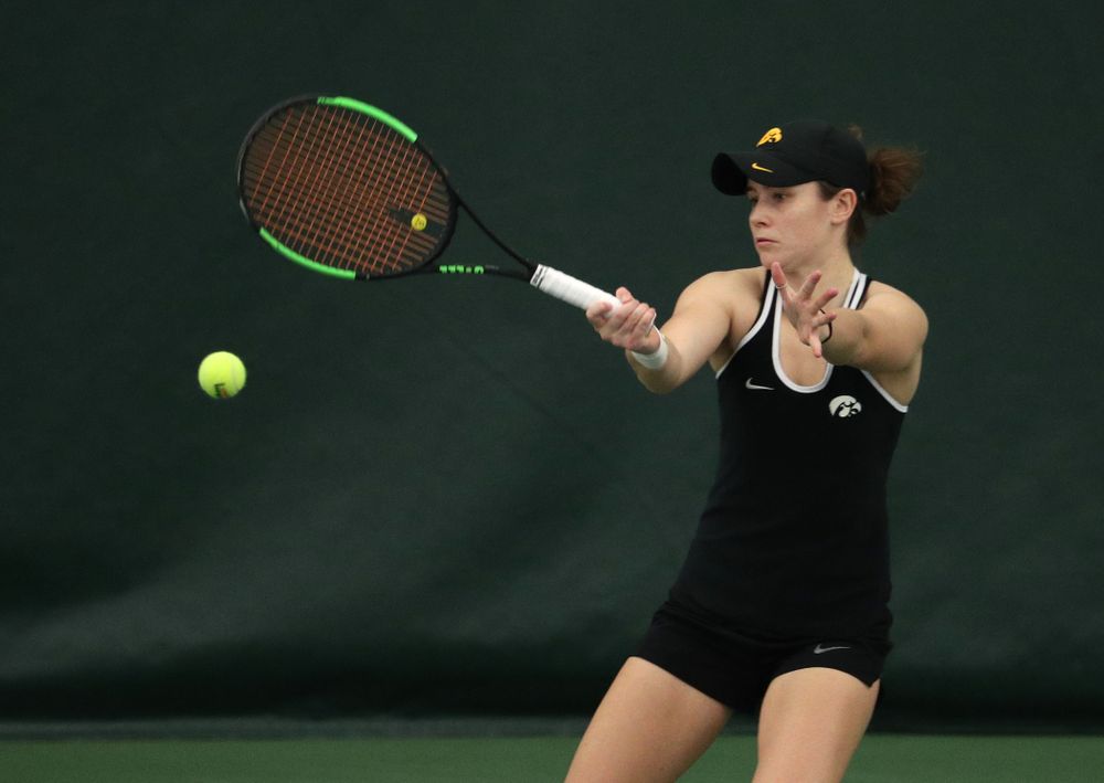 Iowa's Elise Van Heuvelen Treadwell against the Penn State Nittany Lions Sunday, February 24, 2019 at the Hawkeye Tennis and Recreation Complex. (Brian Ray/hawkeyesports.com)