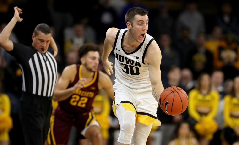 Iowa Hawkeyes guard Connor McCaffery (30) against the Minnesota Golden Gophers Monday, December 9, 2019 at Carver-Hawkeye Arena. (Brian Ray/hawkeyesports.com)