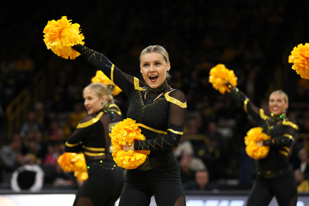 The Iowa Dance Team performs at halftime of the Iowa Hawkeyes game against the Nebraska Cornhuskers Thursday, January 3, 2019 at Carver-Hawkeye Arena. (Brian Ray/hawkeyesports.com)