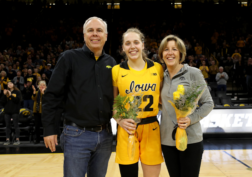 Iowa Hawkeyes guard Kathleen Doyle (22) during senior day activities following their win over the Minnesota Golden Gophers Thursday, February 27, 2020 at Carver-Hawkeye Arena. (Brian Ray/hawkeyesports.com)
