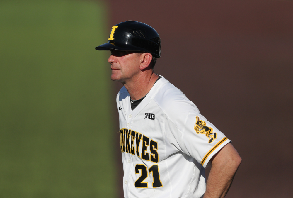 Iowa Hawkeyes head coach Rick Heller against the Nebraska Cornhuskers Saturday, April 20, 2019 at Duane Banks Field. (Brian Ray/hawkeyesports.com)