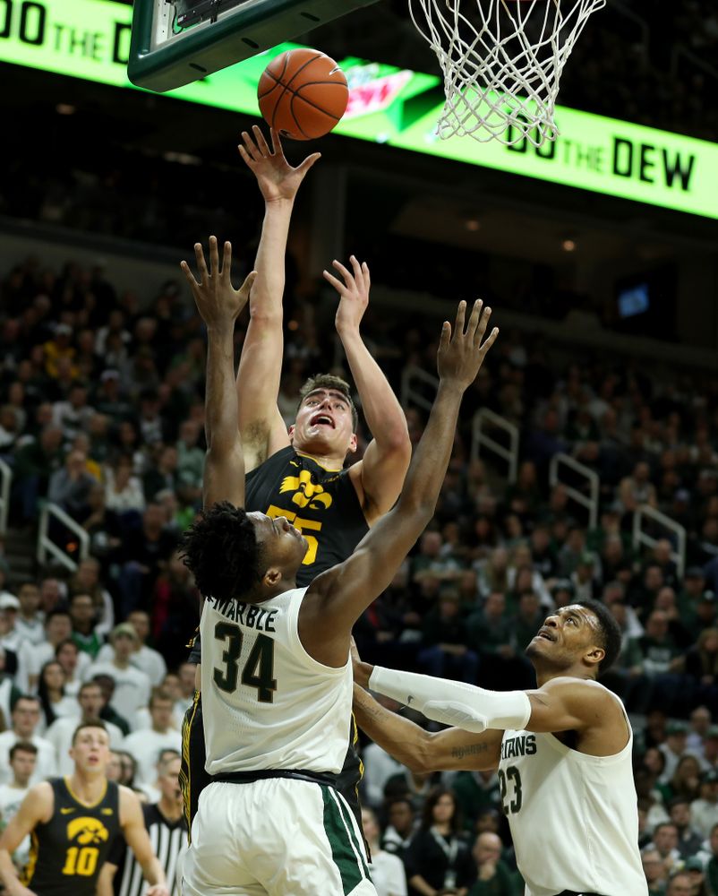 Iowa Hawkeyes forward Luka Garza (55) against Michigan State Tuesday, February 25, 2020 at the Breslin Center in East Lansing, MI. (Brian Ray/hawkeyesports.com)