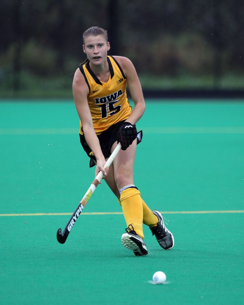 Iowa Hawkeyes Esme Gibson (15) against the Michigan State Spartans Sunday, September 29, 2019 at Grant Field. (Brian Ray/hawkeyesports.com)
