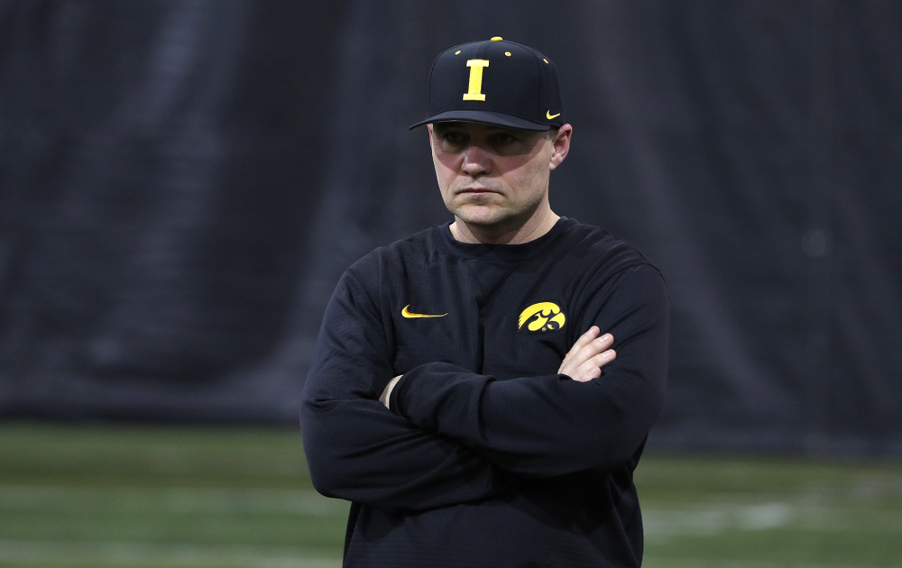 Iowa Hawkeyes assistant coach Robin Lund during practice Tuesday, February 5, 2019 in the Indoor Practice Facility. (Brian Ray/hawkeyesports.com)