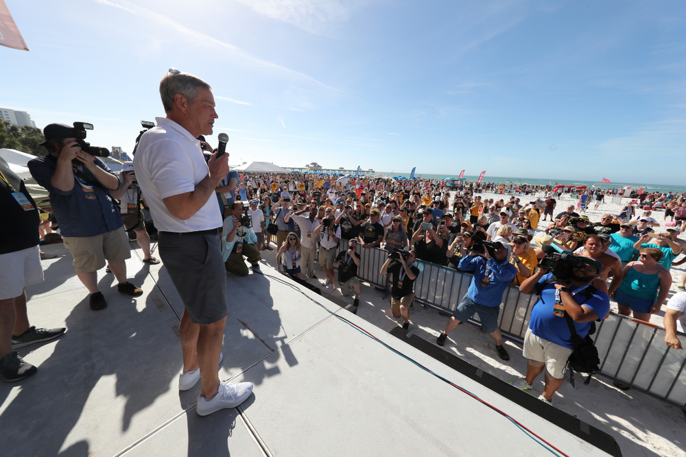 Iowa Hawkeyes head coach Kirk Ferentz during the Outback Bowl Beach Day Sunday, December 30, 2018 at Clearwater Beach. (Brian Ray/hawkeyesports.com)