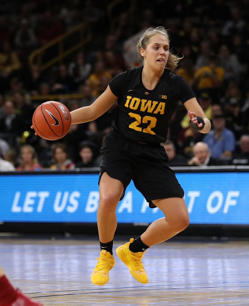 Iowa Hawkeyes guard Kathleen Doyle (22) against the Iowa State Cyclones in the Iowa Corn Cy-Hawk Series Wednesday, December 5, 2018 at Carver-Hawkeye Arena. (Brian Ray/hawkeyesports.com)