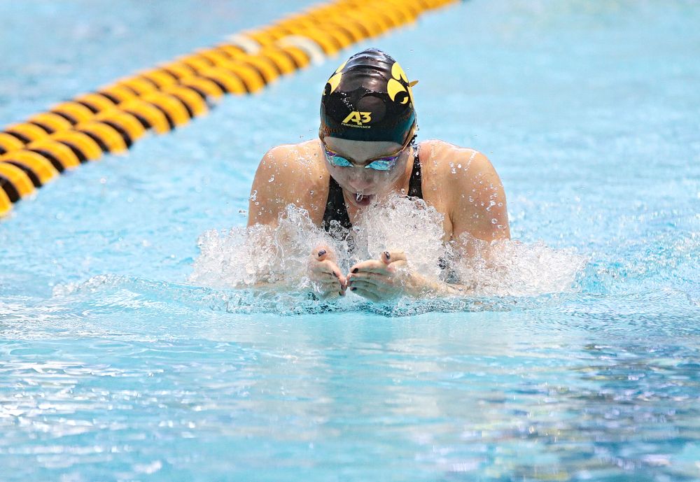 Iowa’s Aleksandra Olesiak swims the women’s 200 yard individual medley preliminary event during the 2020 Women’s Big Ten Swimming and Diving Championships at the Campus Recreation and Wellness Center in Iowa City on Thursday, February 20, 2020. (Stephen Mally/hawkeyesports.com)
