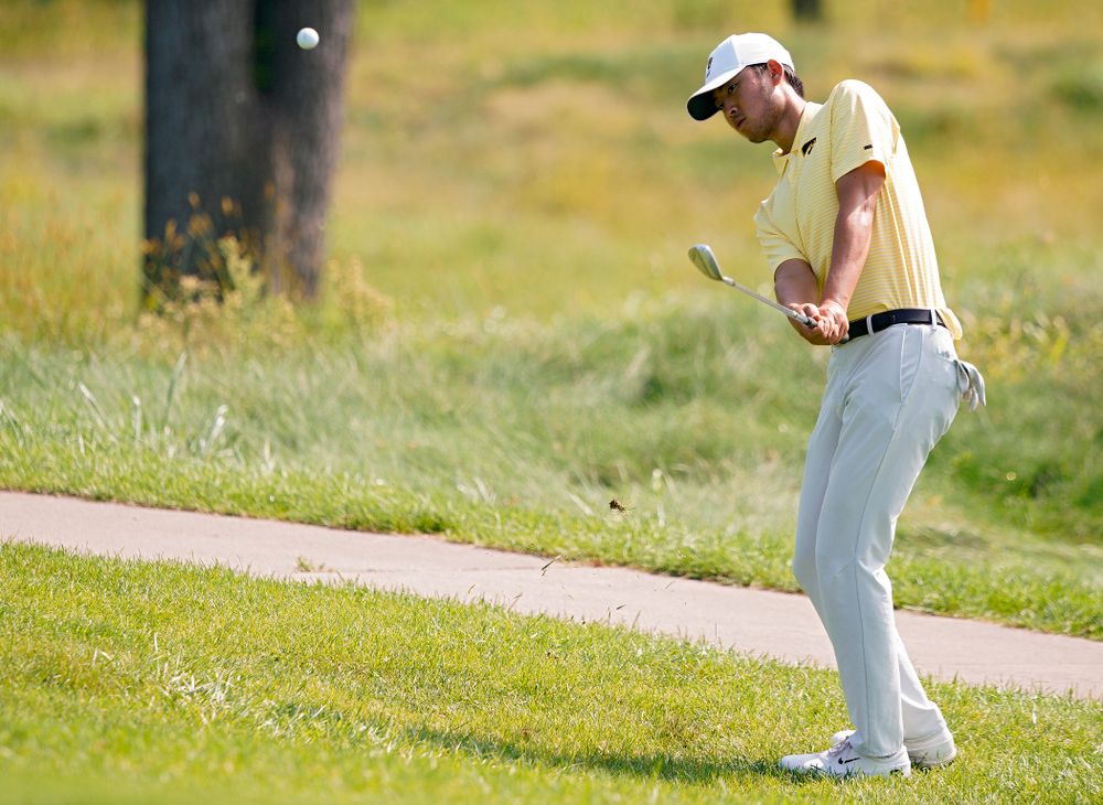 Iowa’s Joe Kim chips onto the green during the third day of the Golfweek Conference Challenge at the Cedar Rapids Country Club in Cedar Rapids on Tuesday, Sep 17, 2019. (Stephen Mally/hawkeyesports.com)