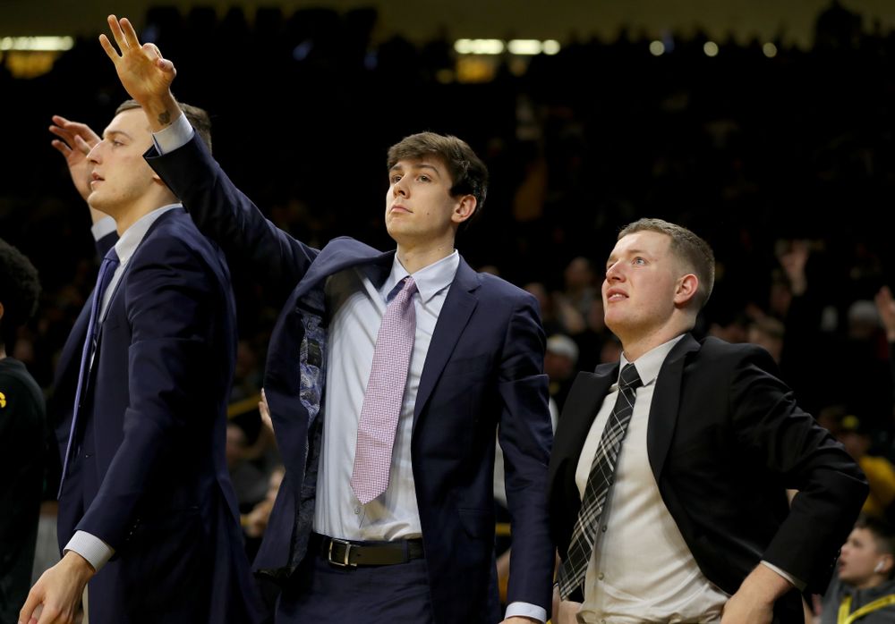 Iowa Hawkeyes forward Patrick McCaffery (22) and guard Aidan Vanderloo (51 ) against the Michigan Wolverines Friday, January 17, 2020 at Carver-Hawkeye Arena. (Brian Ray/hawkeyesports.com)