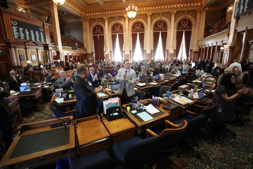 Iowa WomenÕs BasketballÕs Megan Gustafson is recognized with a resolution by the house and the senate at the Iowa State Capitol Wednesday, April 24, 2019 in Des Moines. (Brian Ray/hawkeyesports.com)