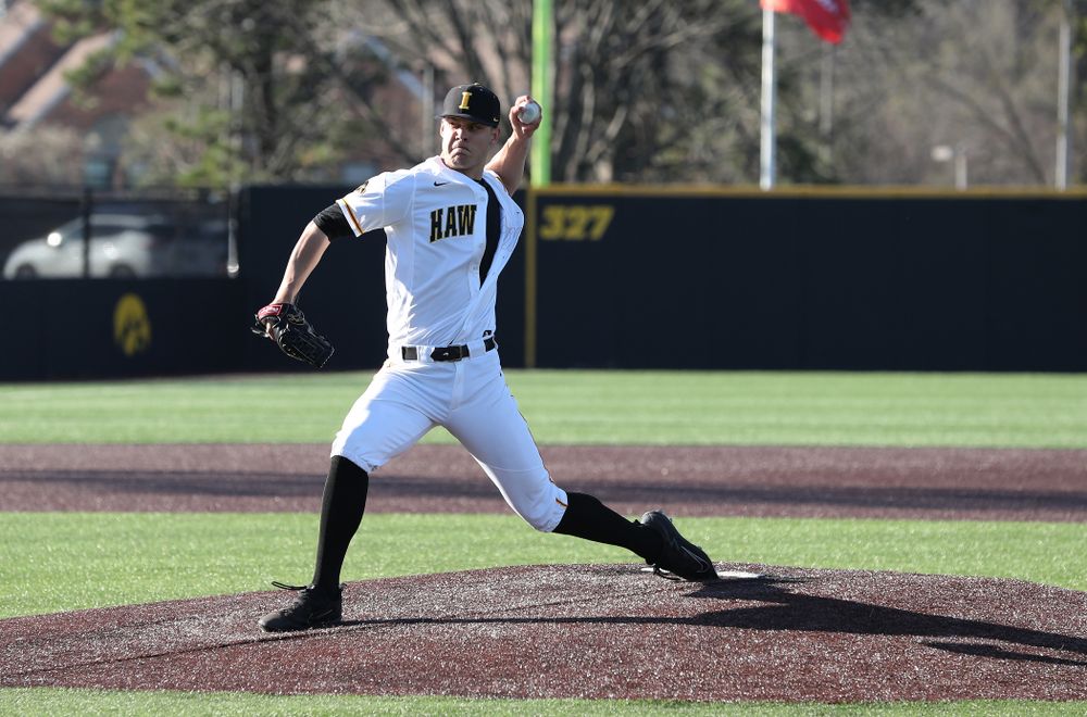 Iowa Hawkeyes Kyle Shimp (45) against the Nebraska Cornhuskers Saturday, April 20, 2019 at Duane Banks Field. (Brian Ray/hawkeyesports.com)