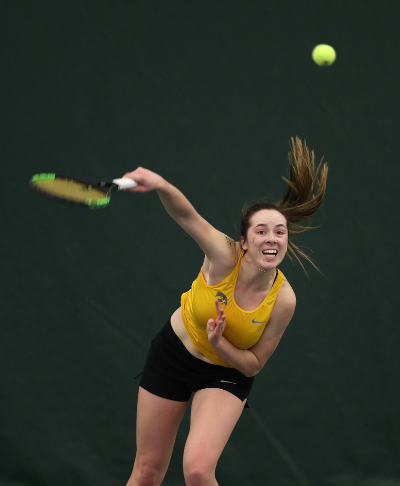 Iowa's Samantha Mannix against the Iowa State Cyclones Friday, February 8, 2019 at the Hawkeye Tennis and Recreation Complex. (Brian Ray/hawkeyesports.com)