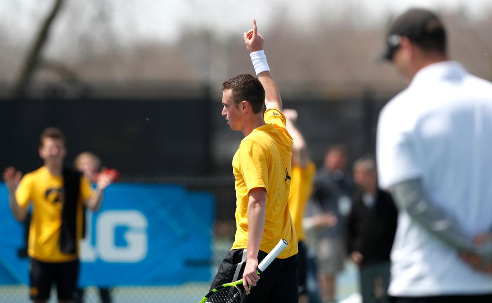 Kareem Allaf against Northwestern in the first round of the 2018 Big Ten Men's Tennis Tournament Thursday, April 26, 2018 at the Hawkeye Tennis and Recreation Complex. (Brian Ray/hawkeyesports.com)