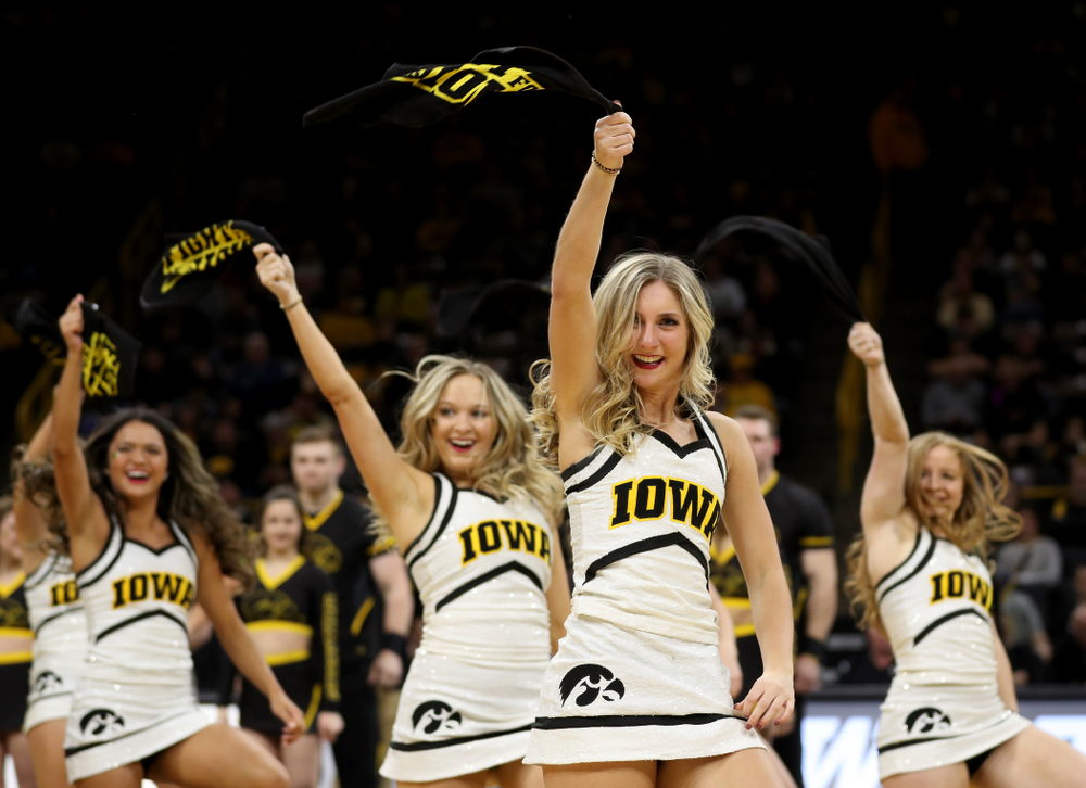 The Iowa Cheerleaders and Dance Team perform on senior night at half-time of the Iowa Hawkeyes game against the Purdue Boilermakers Tuesday, March 3, 2020 at Carver-Hawkeye Arena. (Brian Ray/hawkeyesports.com)
