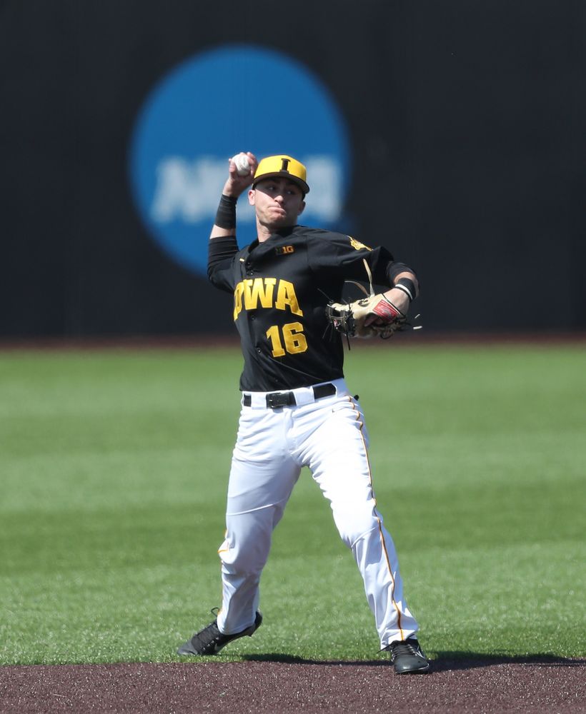 Iowa Hawkeyes Tanner Wetrich (16) during game two against UC Irvine Saturday, May 4, 2019 at Duane Banks Field. (Brian Ray/hawkeyesports.com)
