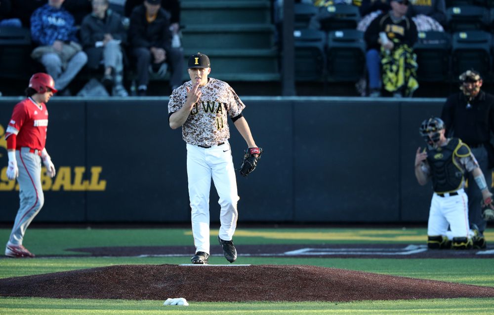 Iowa Hawkeyes Cole McDonald (11) against the Nebraska Cornhuskers on Military Appreciation Night Friday, April 19, 2019 at Duane Banks Field. (Brian Ray/hawkeyesports.com)