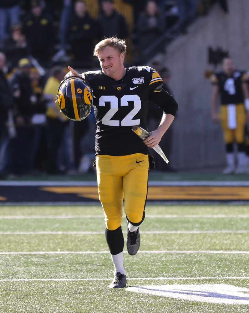 Iowa Hawkeyes punter Michael Sleep-Dalton (22) during Senior Day festivities before their game against the Illinois Fighting Illini Saturday, November 23, 2019 at Kinnick Stadium. (Brian Ray/hawkeyesports.com)