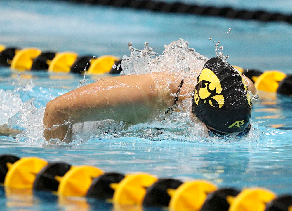 Iowa’s Hannah Burvill swims the women’s 50-yard butterfly event during their meet against Michigan State at the Campus Recreation and Wellness Center in Iowa City on Thursday, Oct 3, 2019. (Stephen Mally/hawkeyesports.com)