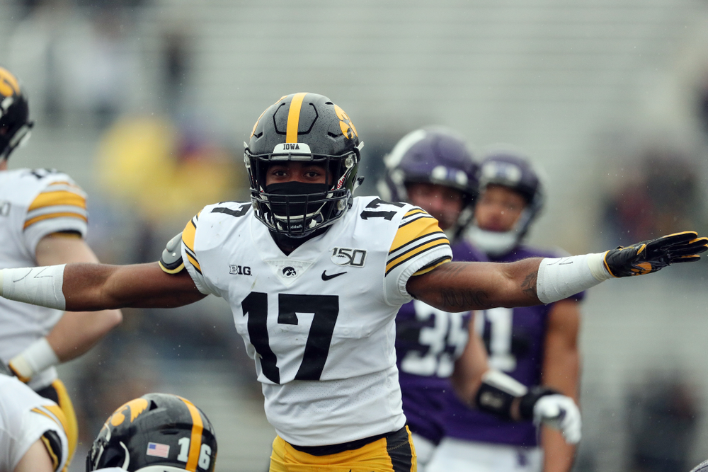 Iowa Hawkeyes defensive back Devonte Young (17) against the Northwestern Wildcats Saturday, October 26, 2019 at Ryan Field in Evanston, Ill. (Brian Ray/hawkeyesports.com)