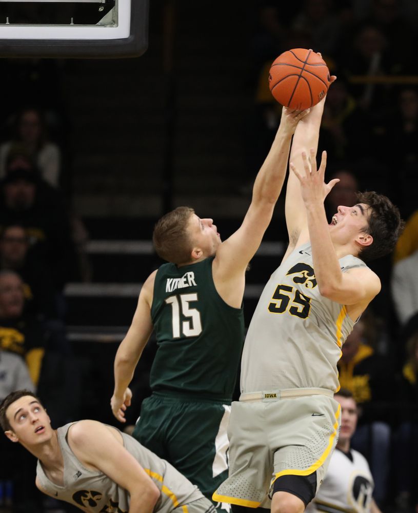 Iowa Hawkeyes forward Luka Garza (55) against the Michigan State Spartans Thursday, January 24, 2019 at Carver-Hawkeye Arena. (Brian Ray/hawkeyesports.com)