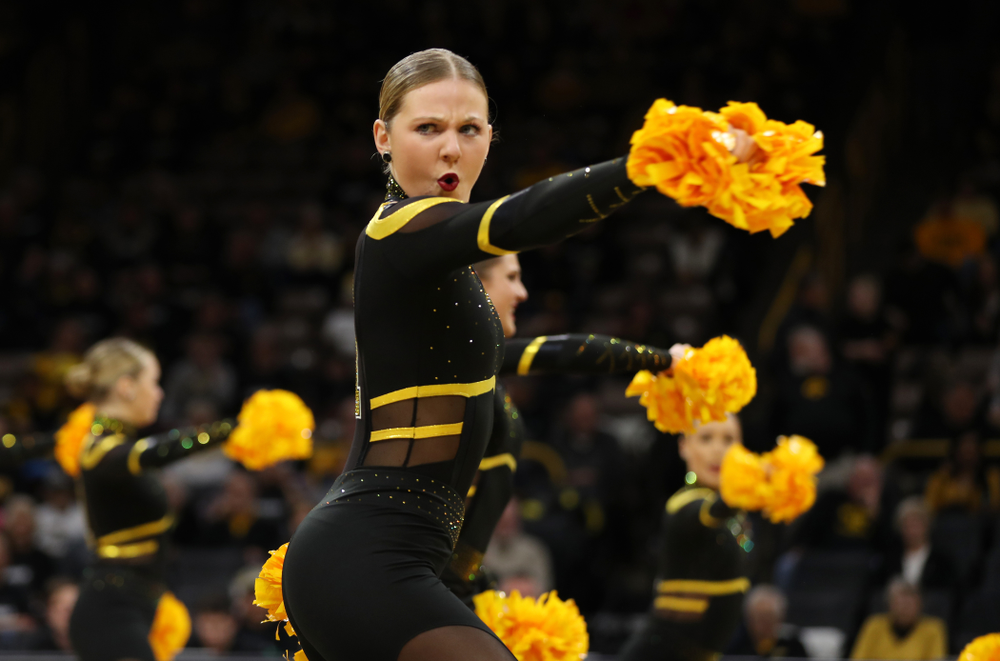 The Iowa Dance Team performs at halftime of the Iowa Hawkeyes game against the Nebraska Cornhuskers Thursday, January 3, 2019 at Carver-Hawkeye Arena. (Brian Ray/hawkeyesports.com)