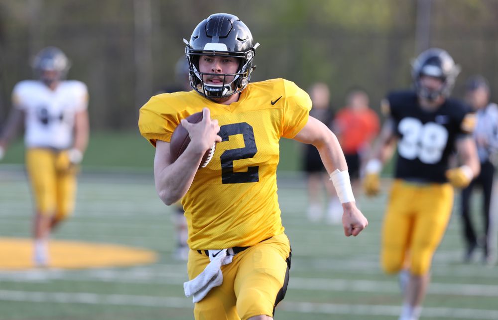 Iowa Hawkeyes quarterback Peyton Mansell (2) during the teamÕs final spring practice Friday, April 26, 2019 at the Kenyon Football Practice Facility. (Brian Ray/hawkeyesports.com)