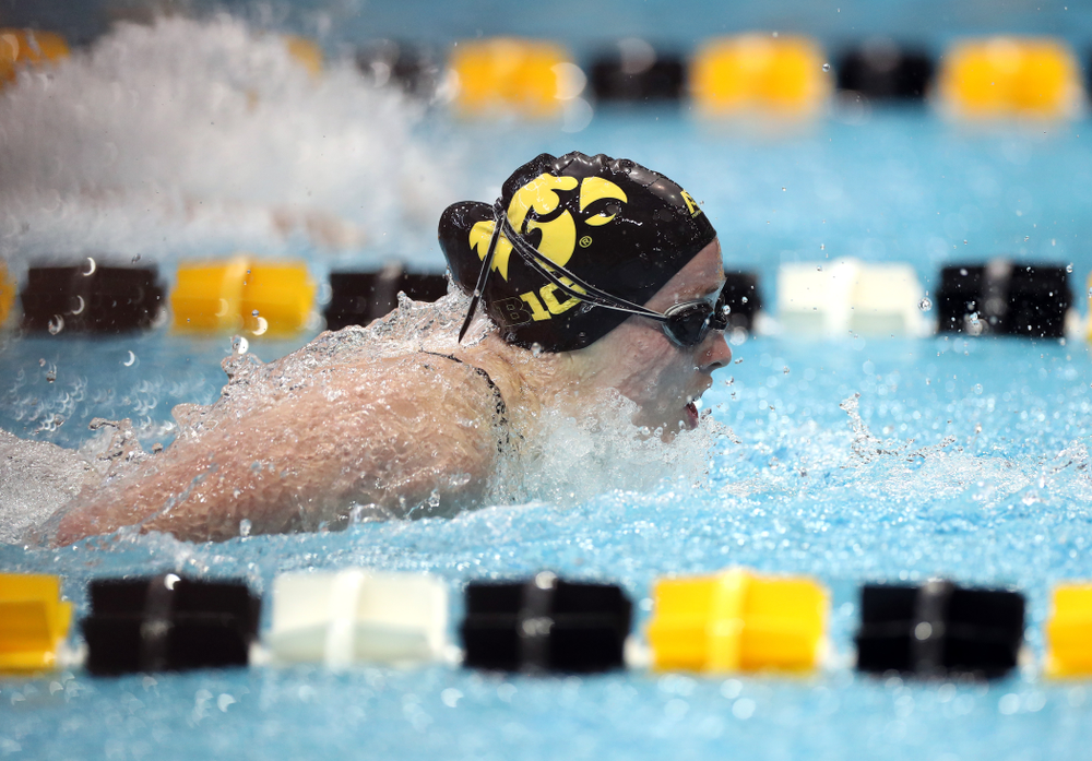 IowaÕs Kelsey Drake swims the 200 yard butterfly against the Michigan Wolverines Friday, November 1, 2019 at the Campus Recreation and Wellness Center. (Brian Ray/hawkeyesports.com)