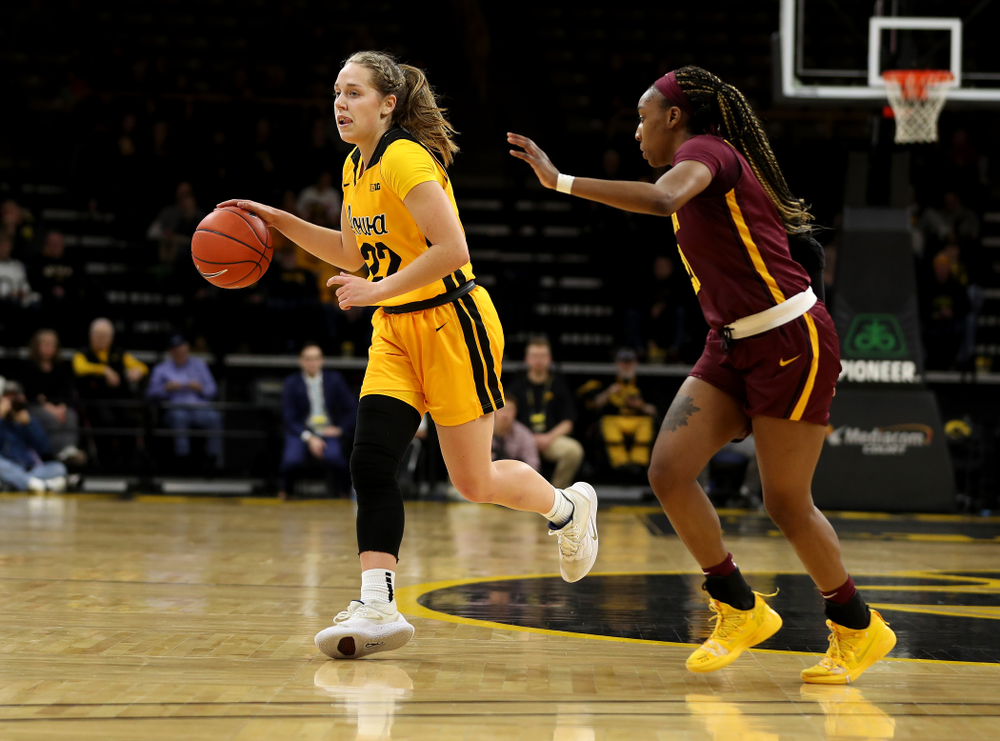 Iowa Hawkeyes guard Kathleen Doyle (22) against the Minnesota Golden Gophers Thursday, February 27, 2020 at Carver-Hawkeye Arena. (Brian Ray/hawkeyesports.com)