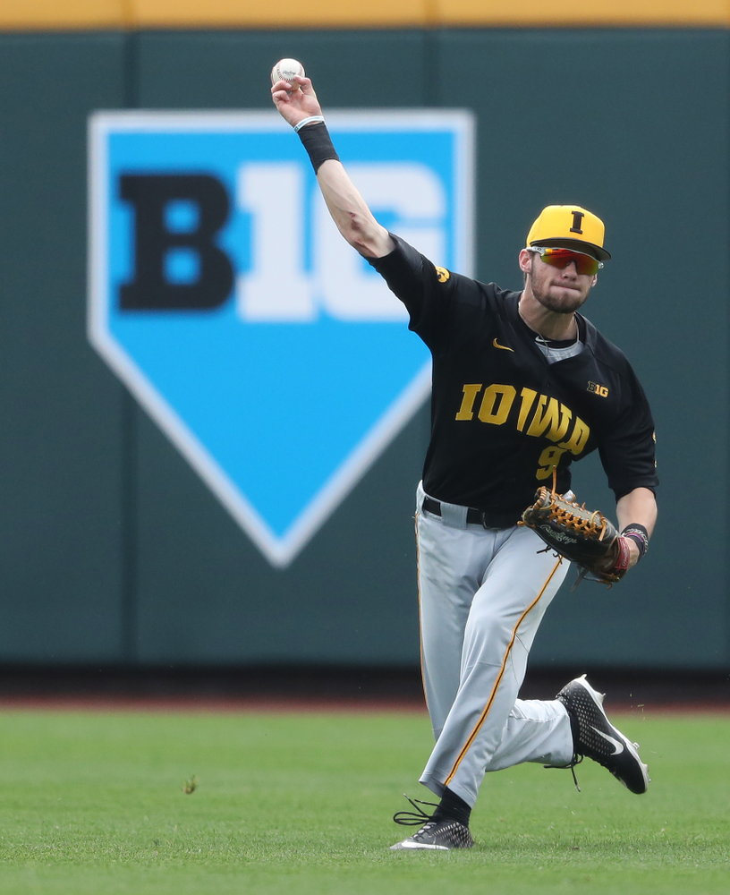 Iowa Hawkeyes outfielder Ben Norman (9) against the Nebraska Cornhuskers in the first round of the Big Ten Baseball Tournament Friday, May 24, 2019 at TD Ameritrade Park in Omaha, Neb. (Brian Ray/hawkeyesports.com)