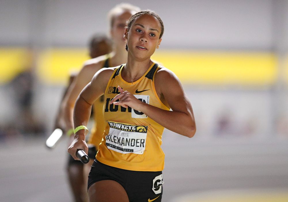 Iowa’s Anaya Alexander runs the women’s 1600 meter relay event during the Hawkeye Invitational at the Recreation Building in Iowa City on Saturday, January 11, 2020. (Stephen Mally/hawkeyesports.com)