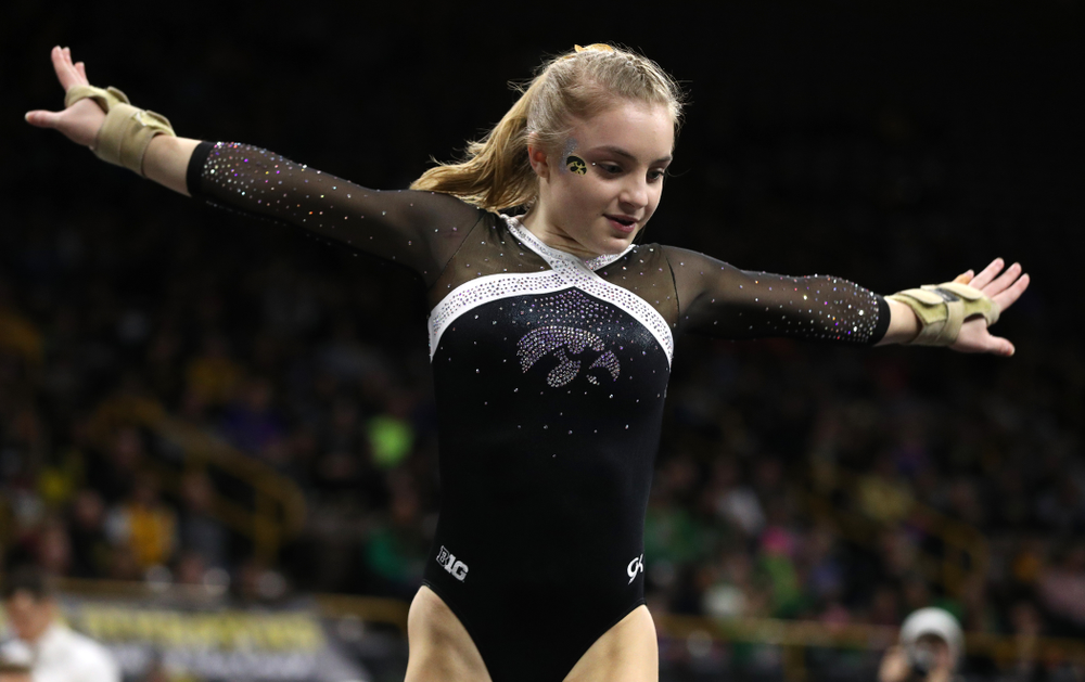 Iowa's Lauren Guerin competes on the floor against the Rutgers Scarlet Knights Saturday, January 26, 2019 at Carver-Hawkeye Arena. (Brian Ray/hawkeyesports.com)