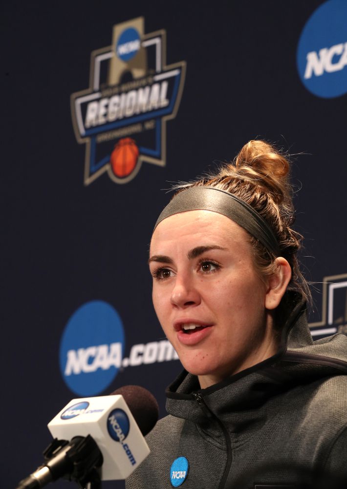 Iowa Hawkeyes forward Hannah Stewart (21) against the NC State Wolfpack in the regional semi-final of the 2019 NCAA Women's College Basketball Tournament Saturday, March 30, 2019 at Greensboro Coliseum in Greensboro, NC.(Brian Ray/hawkeyesports.com)