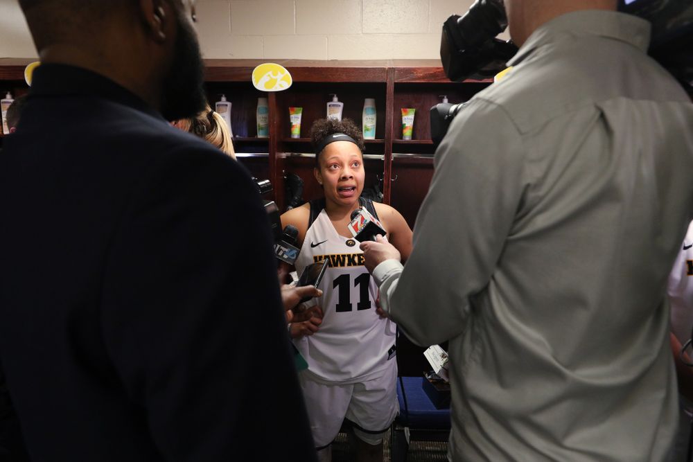 Iowa Hawkeyes guard Tania Davis (11) against the NC State Wolfpack in the regional semi-final of the 2019 NCAA Women's College Basketball Tournament Saturday, March 30, 2019 at Greensboro Coliseum in Greensboro, NC.(Brian Ray/hawkeyesports.com)