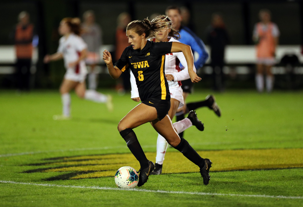 Iowa Hawkeyes midfielder Isabella Blackman (6) against the Nebraska Cornhuskers Thursday, October 3, 2019 at the Iowa Soccer Complex. (Brian Ray/hawkeyesports.com)