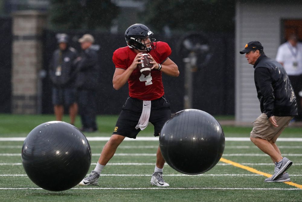 Iowa Hawkeyes quarterback Nathan Stanley (4) during camp practice No. 15 Monday, August 20, 2018 at the Hansen Football Performance Center. (Brian Ray/hawkeyesports.com)