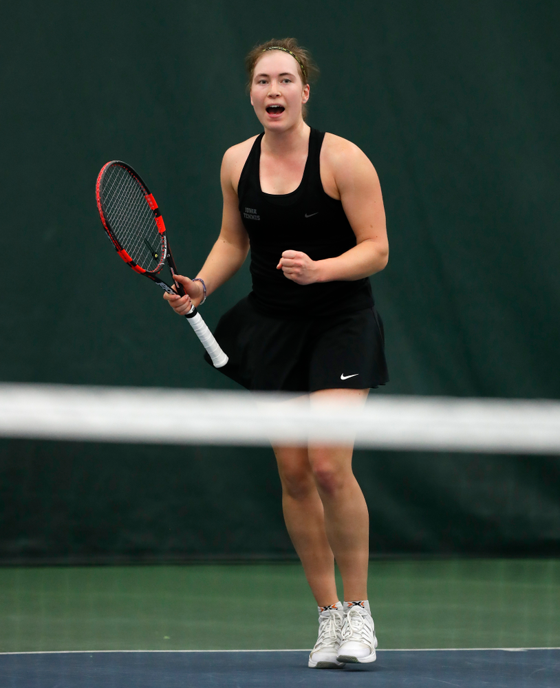 Anastasia Reimchen against Ohio State Sunday, March 25, 2018 at the Hawkeye Tennis and Recreation Center. (Brian Ray/hawkeyesports.com)