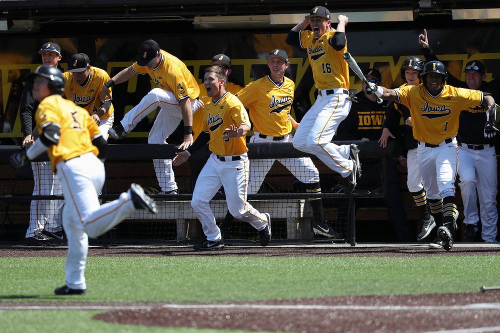Iowa Hawkeyes infielder Matt Hoeg (3), Iowa Hawkeyes outfielder Tanner Wetrich (16), Iowa Hawkeyes infielder Lorenzo Elion (1)