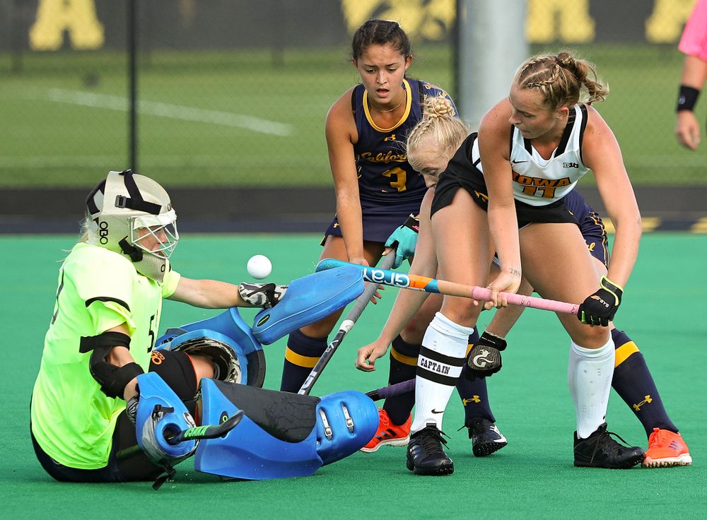 Iowa’s Katie Birch (11) scores a goal during the fourth quarter of their game at Grant Field in Iowa City on Friday, Sep 13, 2019. (Stephen Mally/hawkeyesports.com)