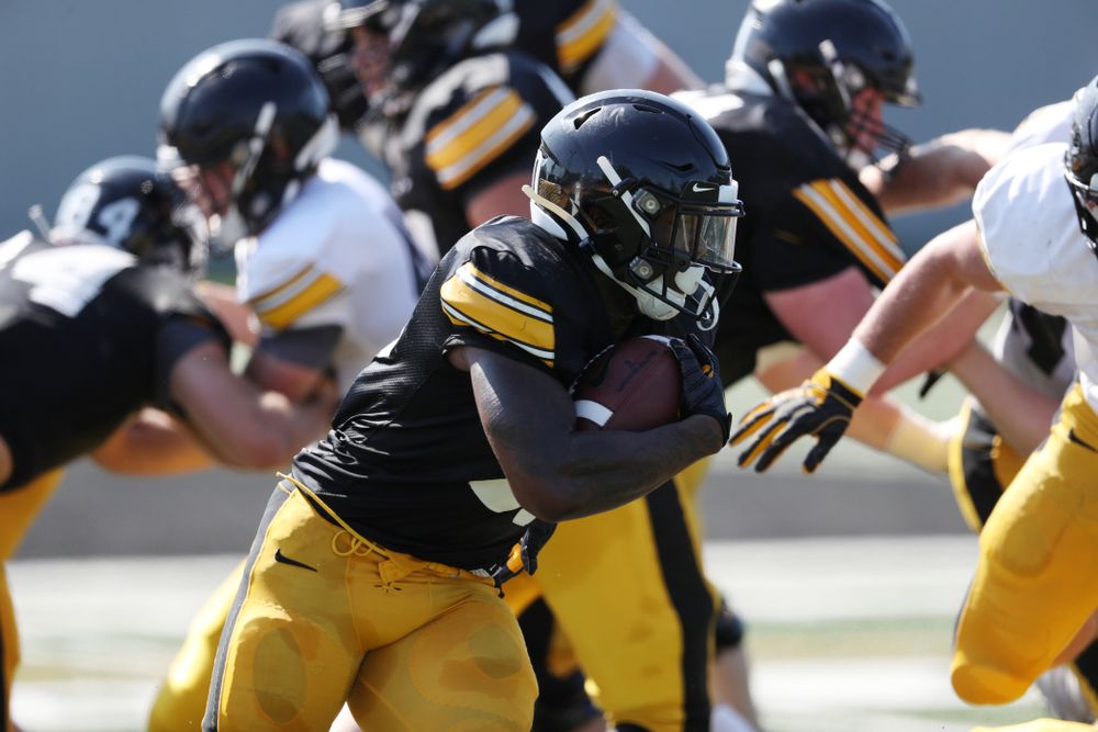 Iowa Hawkeyes running back Mekhi Sargent (10) during Fall Camp Practice No. 5 Tuesday, August 6, 2019 at the Ronald D. and Margaret L. Kenyon Football Practice Facility. (Brian Ray/hawkeyesports.com)