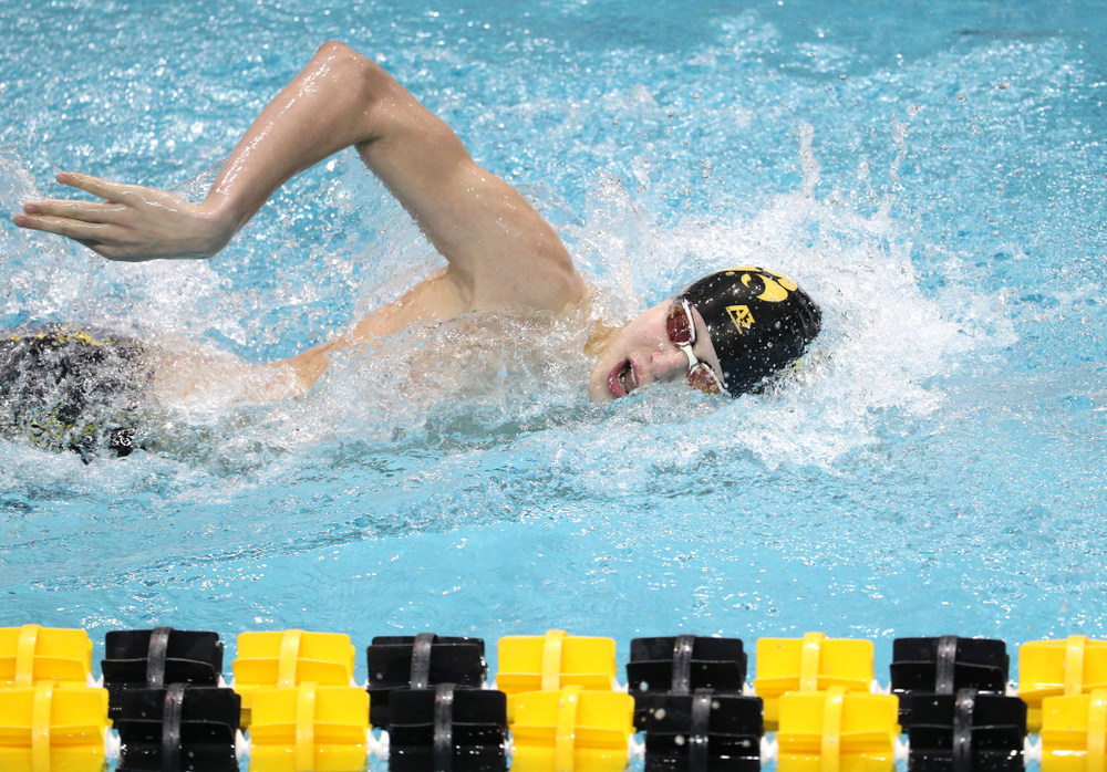 Iowa's Andrew Fierke swims the 500-yard freestyle during the bonus finals of the second day at the 2019 Big Ten Swimming and Diving Championships Thursday, February 28, 2019 at the Campus Wellness and Recreation Center. (Brian Ray/hawkeyesports.com)